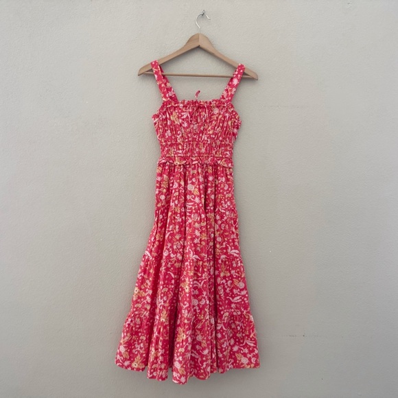 J. Crew Ruffle Trim Tiered Maxi Dress XS Petite Sunny Blooms Coral Cottage NWT - Picture 5 of 14